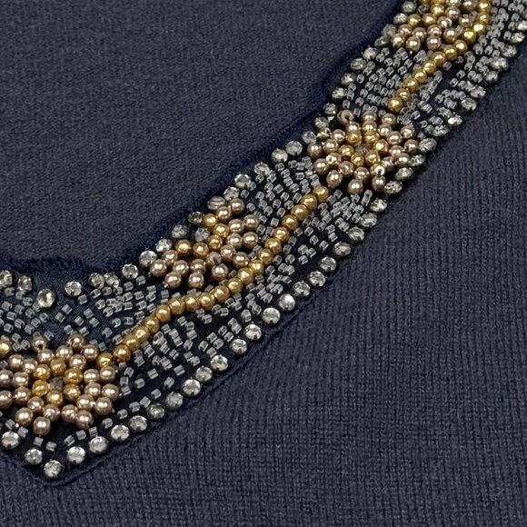 TSE Beaded Cashmere Sweater Sz L Gray  V-Neck Old Money Quiet Luxury Casual Chic - Picture 5 of 12